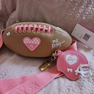 Betsey Johnson Pink and Tan Football Crossbody Bag
